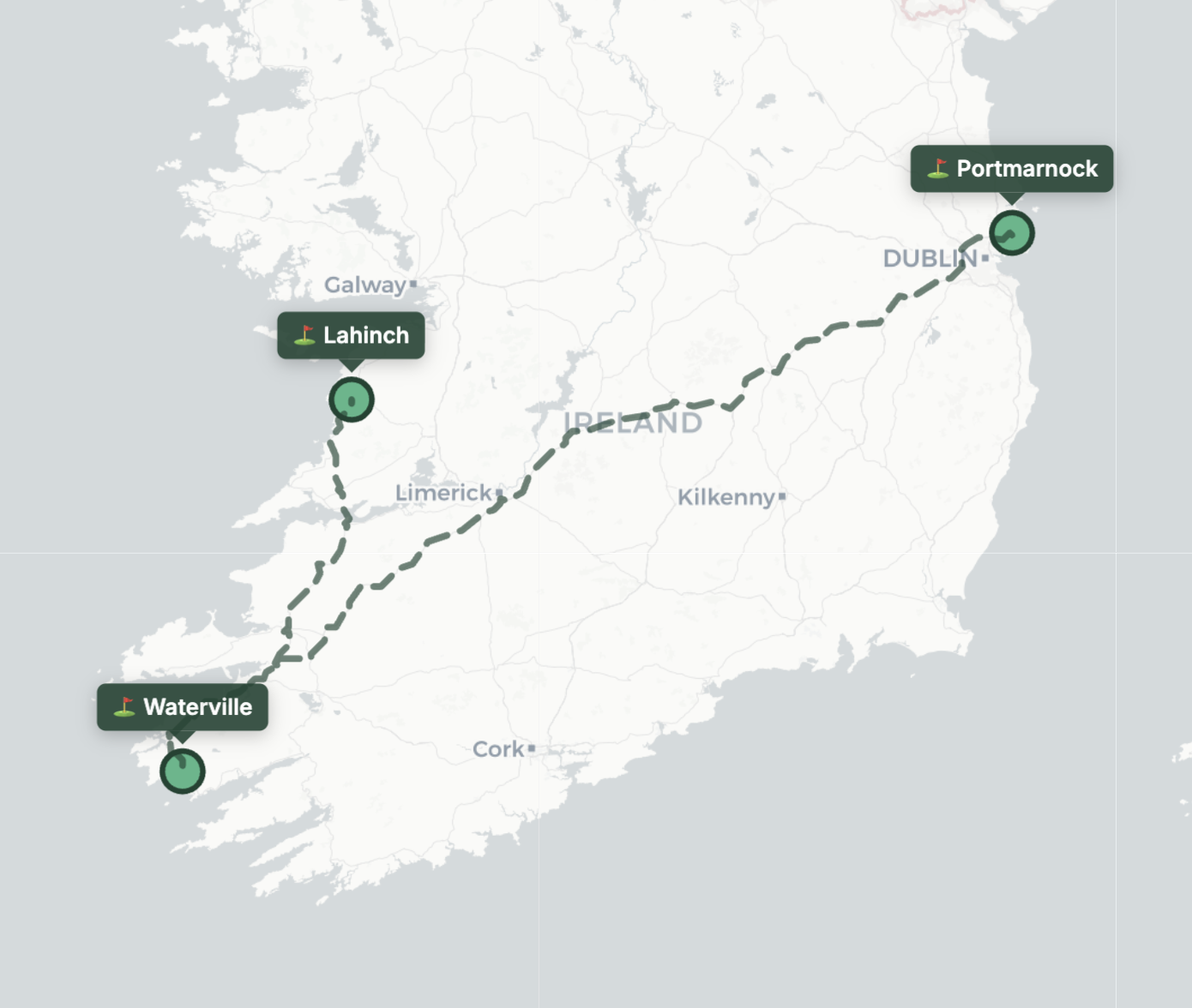 Ireland golf trip map